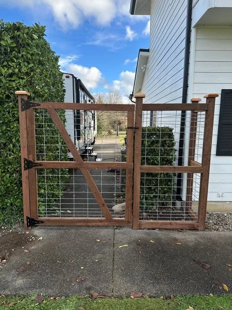 Custom hog wire fence gate with wire panel